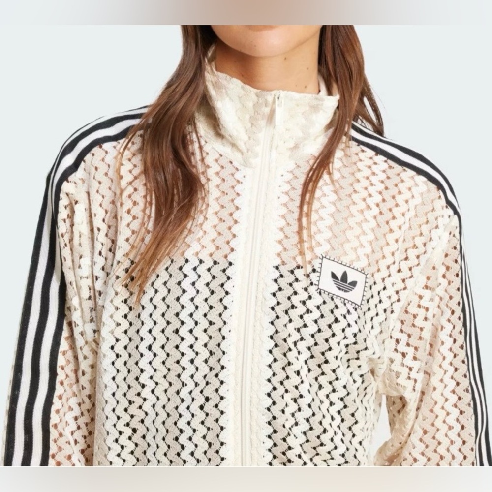 adidas Originals Cream Mesh Bomber Jacket with Black Stripes - Picture 4 of 15